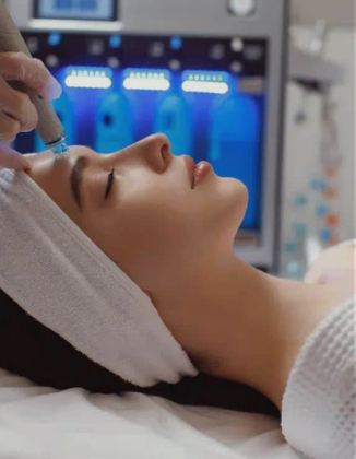 Client relaxing during a HydraFacial