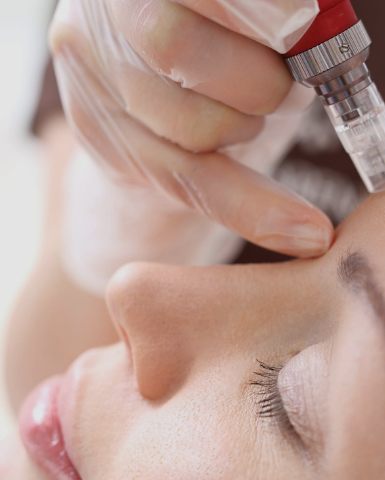 Microneedling treatment on the forehead